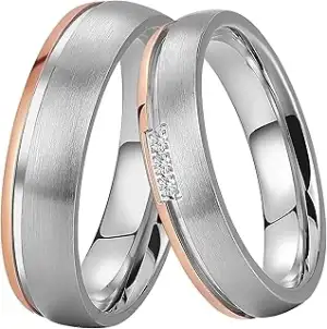 Ring für Damen Herren Partnerring Edelstahl Bicolor Silber Rosegold ohne/mit Zir
