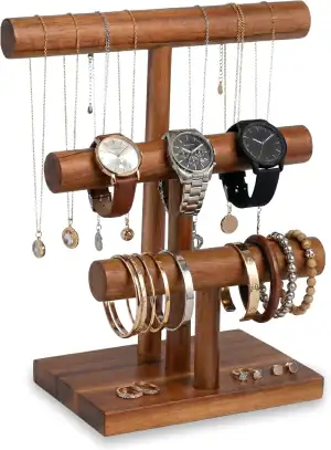 Decorasian Schmuckständer Holz - 3 Etagen Armbandhalter & Uhrenständer aus Akazi