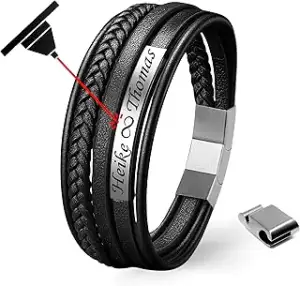 UNIQAL | Lederarmband Herren "PLATE" Mens Bracelet | Edelstahl, Echtleder | Etui