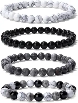 4 Stück Edelstein Armband Damen 6/8mm Perlenarmband Damen Edelsteine Heilsteine 