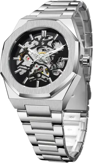 FORSINING Automatikuhr, mechanische Armbanduhr für Herren, achteckig, wasserdich