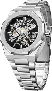 Automatikuhr, mechanische Armbanduhr für Herren, achteckig, wasserdicht, modisch