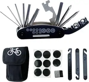 DAWAY B32 Fahrrad Reparaturset - 16-in-1 Multitool, Selbstklebende Flicken, Reif