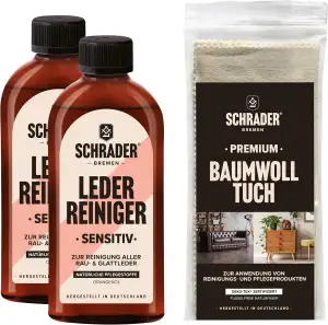 Schrader Lederreinigung Set - Reiniger und Poliertuch - für alle Lederarten - Le