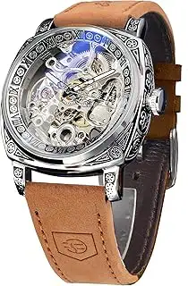 Fancy Uhren für Männer, quadratische Retro mechanische Uhr Self-Wind geschnitzt,