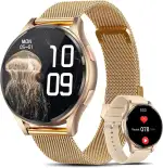 Smartwatch Damen mit EKG+HRV/ΒΙυtｚυcker/ΒΙυtdrυck/BMI/Harnsäure, Rund 1,43" AMOLED Gesundheitsuhr mit Telefonfunktion, 24H Pulsuhr Schlafmonitor Menstruationszyklus Fitness Tracker iOS Android