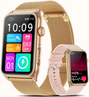 2026 Neu Smartwatch Damen mit EKG/ΒΙυtｚυcker/ΒΙutdruck/Schlaf/Aρnοe-Monitor/BMI/HRV/,1,57"Gesundheitsuhr mit Telefonfunktion 24H Harnsäure SpO2 Pulsuhr Menstruationszyklus kompatibel für Android/iOS