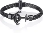 namana Edelstahl Armband mit schwarzem Anker für Männer, Netzarmband in Vintage-Schwarz mit Ankermotiv, nautischer Schmuck in Geschenkbox