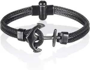 namana Edelstahl Armband mit schwarzem Anker für Männer, Netzarmband in Vintage-