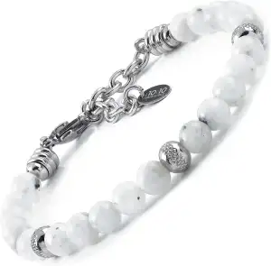 10:10 Armband mit natürlichen Mondsteinen, 6 mm, Perlen aus Edelstahl, sehr wide