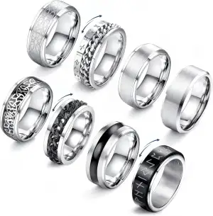 JeryWe 8 Stück Fidget Ring Herren Eheringe Verlobungsring Edelstahl Spinner Ring