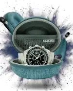 AKIELO Uhrengehäuse – Reise Uhrenbox Reinigungstuch und Geschenkbox – Für Männer und Frauen Armbanduhren und Smart Watch bis 54mm (Ozean Ausgabe)