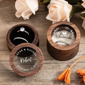 Individuell Hochzeitsringbox aus Walnussholz - Gravierte Mini Holz Ring-Box - Do