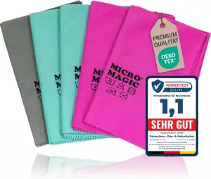 Pastaclean Micro Magic Poliertücher 5er Set (Bunt) – fusselfreie Mikrofasertücher für streifenfreien Glanz | Glastuch, Trockentuch für Glas, Fenster, Spiegel, Edelstahl UVM. | waschbar bis 60 °C