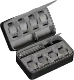 Reiseetui für 8 Uhren, Sonnenbrillen, Ringe und Manschettenknöpfe, robuster tragbarer Schutz mit Reißverschluss, passend für die meisten Armbanduhren und Smartwatches bis 50 mm (Schwarz/Grau)