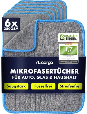 LICARGO Mikrofasertücher Auto 6er Set - fusselfrei und saugstark für Autopflege innen & außen - lackschonend mit 380 GSM - 40×40 cm zum Polieren, Reinigen & Trocknen von Lack, Glas und Innenraum