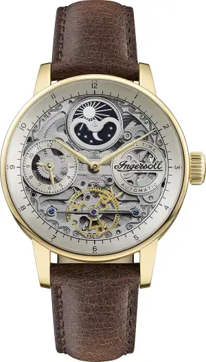 Ingersoll The Jazz 42 mm Automatik-Mondphasenuhr für Herren mit Skeleton-Zifferb