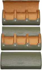 ROTHWELL Reiseetui für 3 Uhren | robuster tragbarer Schutz, passend für alle Armbanduhren und Smartwatches bis zu 50 mm (grün/hellbraun)